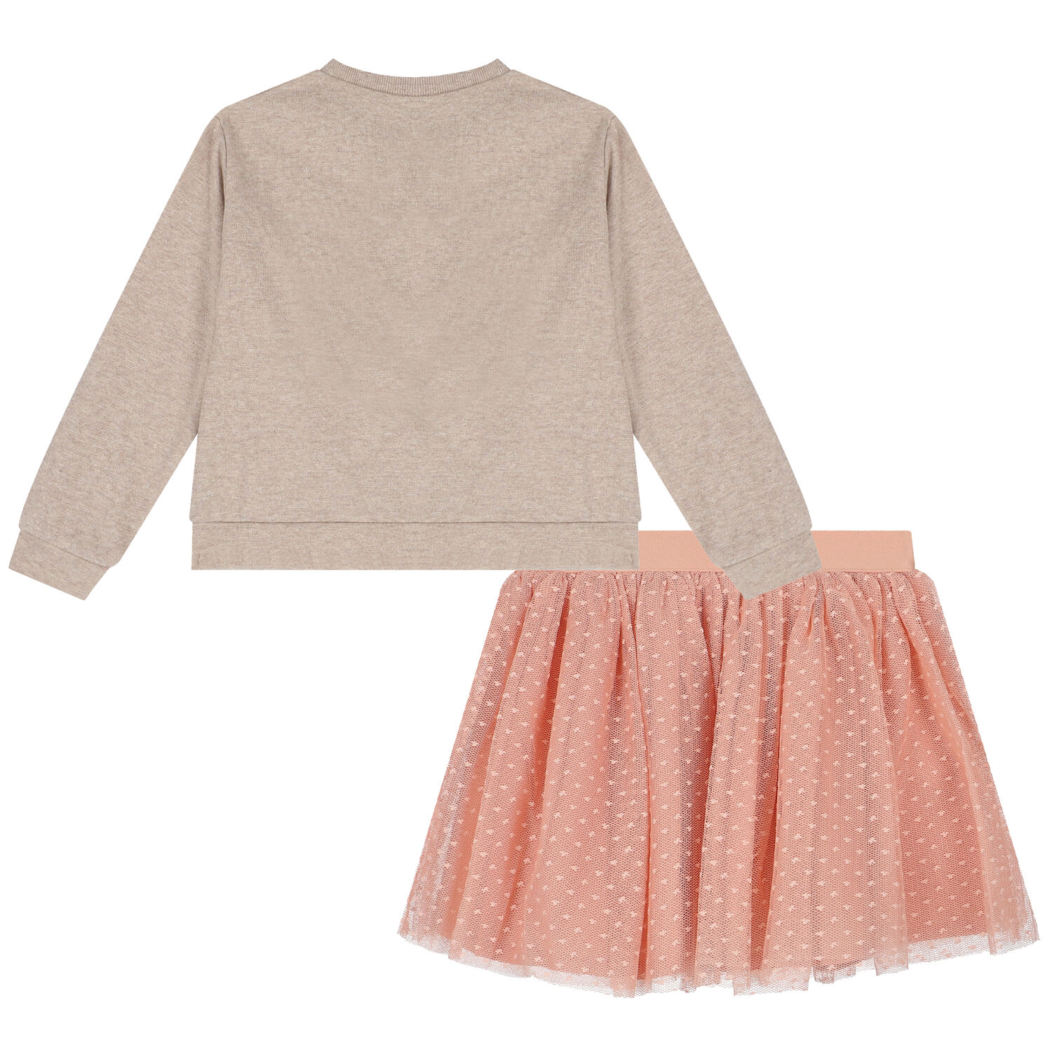 Girls Beige & Pink Tulle Skirt Set, 1, hi-res